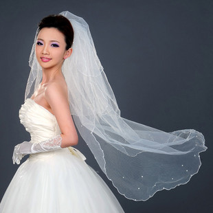 Free Shipping ! Wedding dress veil pearl wedding supplies multi-layer veil bride ts006