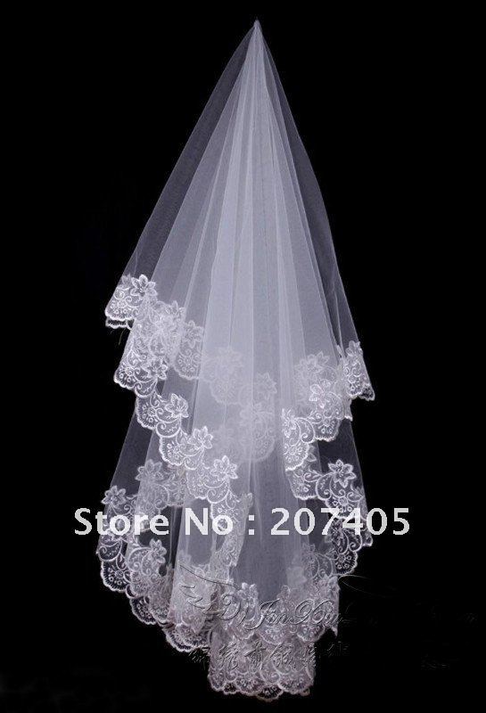 Free Shipping Wedding Veil One Layer Bridal Wedding Veil Length 1.5m with Lace Edge