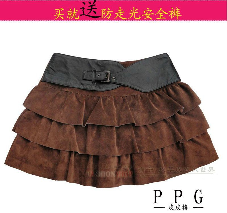Free Shipping Western style 2013 hot women 100% sheepskin leather short skirt sexy genuine leather cake skirt dress S-XL