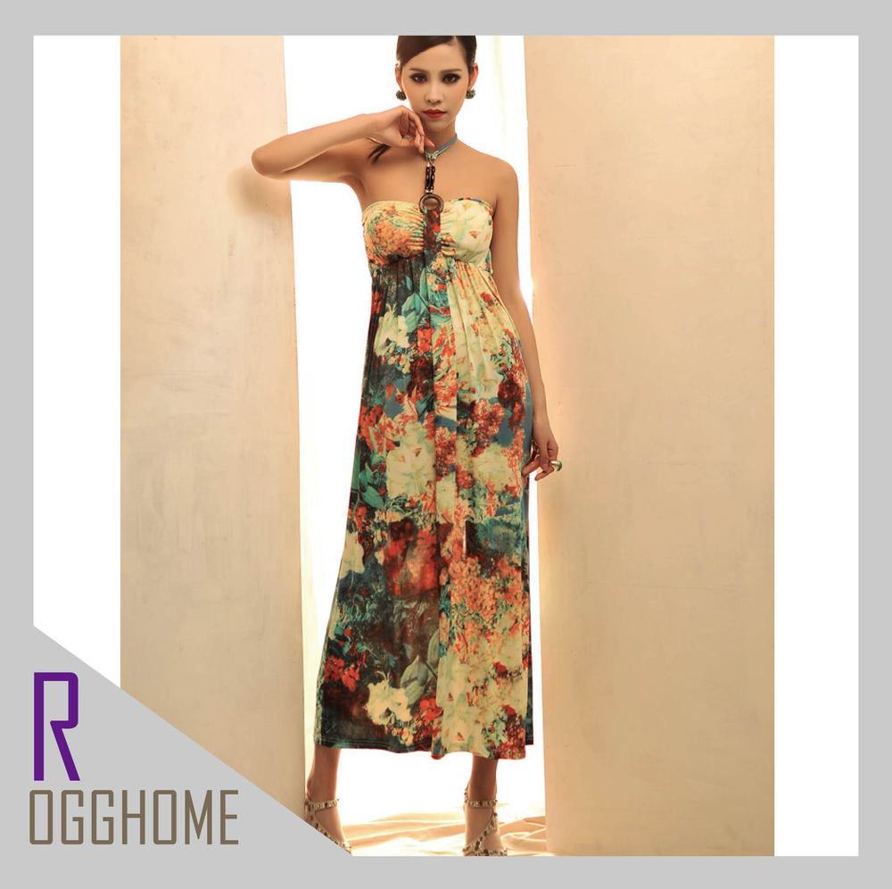 Free shipping Western style 2013 NEW sexy Fashion Good quality flowers long dress Have breast pad RG1303118