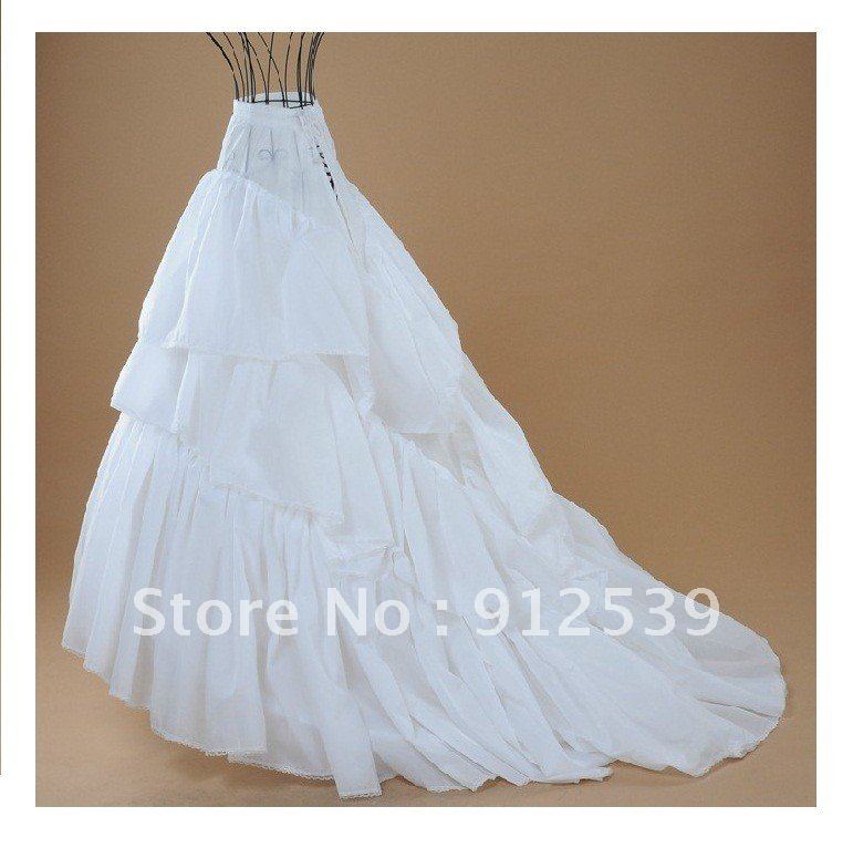 Free shipping White 3 Hoops 3 Layers TRAIN ** Wedding Evening Dress Petticoat Slip w/ TRAIN