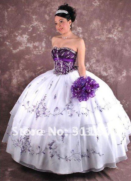 Free Shipping White and Purple Quinceanera Dresses Ball Gown Wholesale/retail Customize Any Size & Color S22063