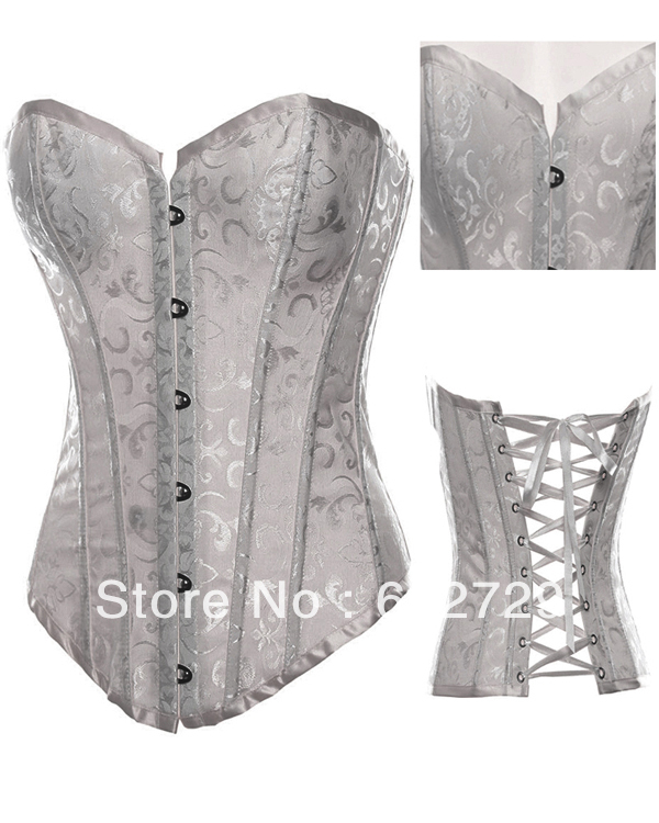 Free shipping white boned lace up corset bustier underwear bodyshaper+G-string dropship S-2XL