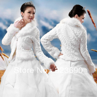 Free Shipping White Bridal Faux Fur Jacket Long-Sleeve Warm Bridal Coat