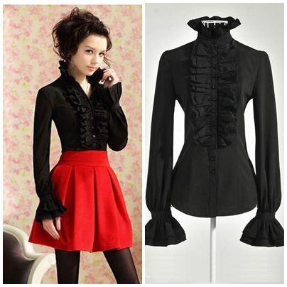 Free shipping white double ruffles flare sleeve ladies casual slim working blouses shirts 2013 design hot selling