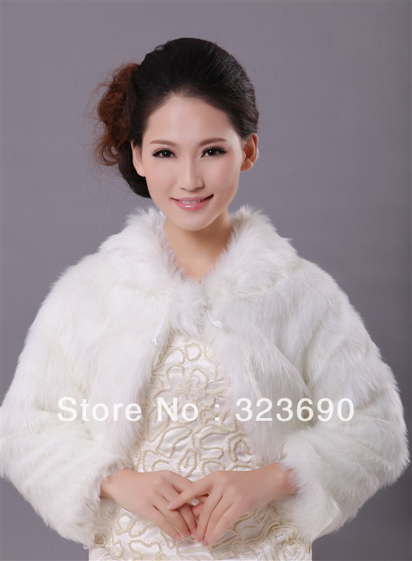 Free Shipping White Fur Wrap Jacket Free Size White Bridal Fur wrap jacket shawl