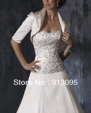 Free shipping White/ivy satin half sleeves bridal wedding jackets Custom made MJ0025 Air mail