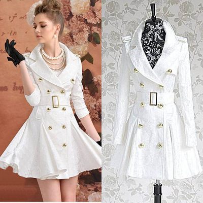 Free shipping white jacquard slim double-breasted ladies slim long trench coat winter new fashion outerwear