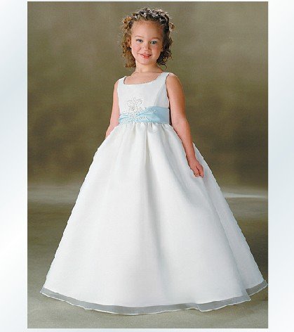 free shipping white Lovely shoulder wedding girl dress baby  Party full  Dress  - C013