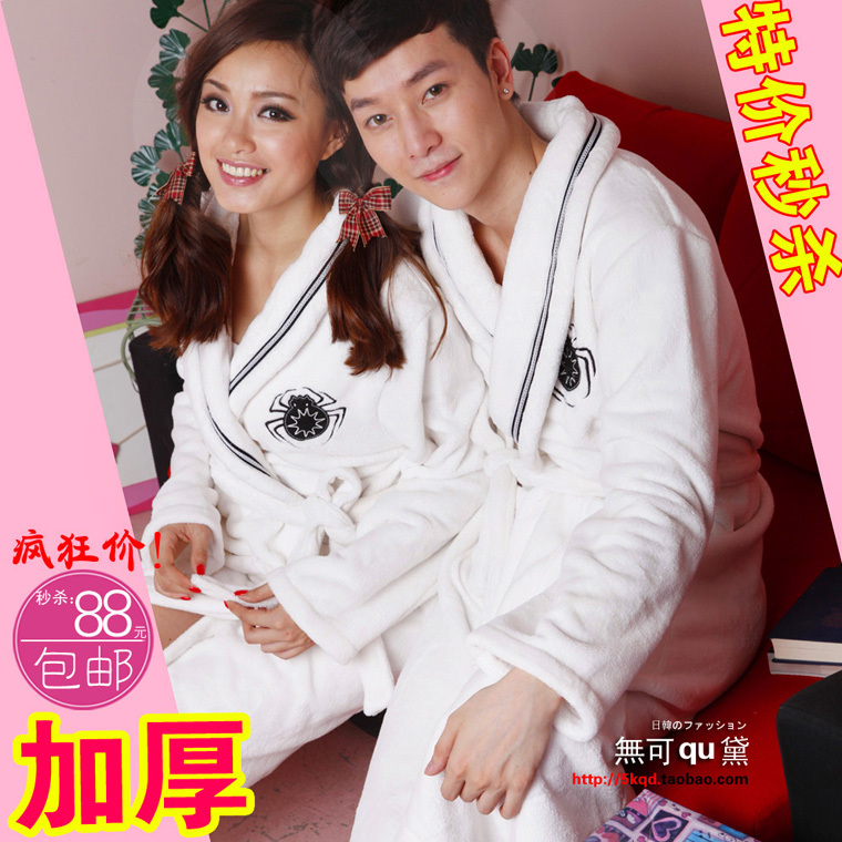 Free Shipping White lovers thickening coral fleece robe bathrobes lacing autumn and winter sleepwear
