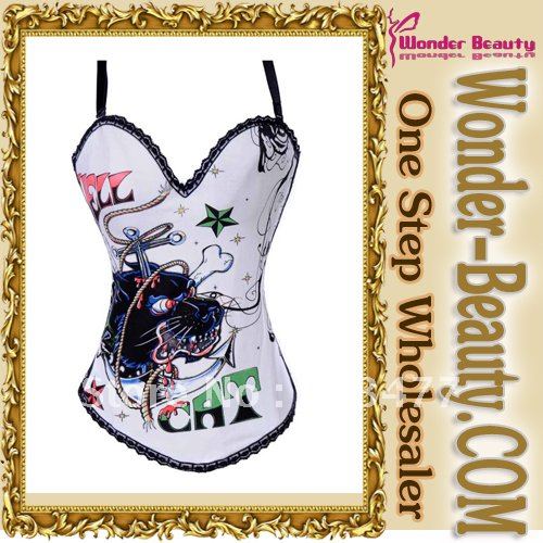 Free shipping White pattern corset spaghetti strap sexy corsets  high quality competitive price best service New arrival