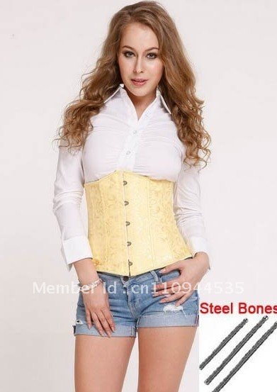 free shipping white with yellow lingerie Overbust  Corsets body shaper