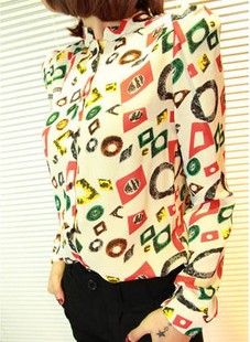 free shipping !whole sale fashion flower chiffon shirt slim all-match stand collar shoulder pads chiffon shirt