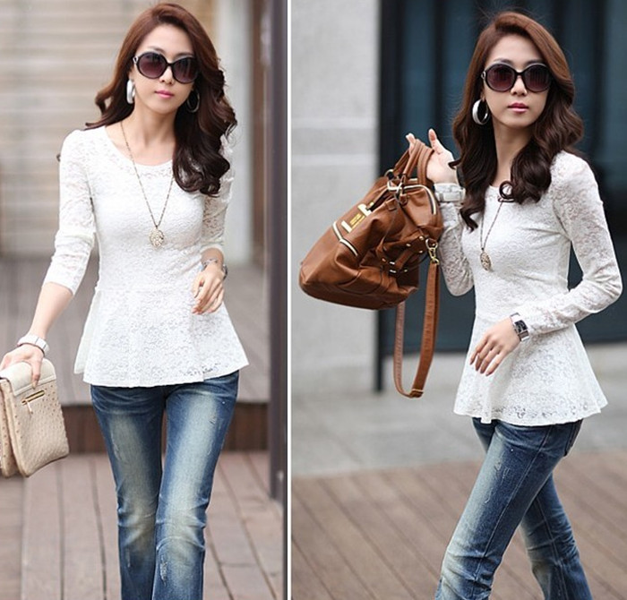 free shipping whole  sales ladies long sleeve lace blouse