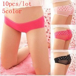 Free shipping wholesale 10 PCS/lot 2012 new 5 color dot bowknot underwear woman bud silk net yarn low waist sexy briefs