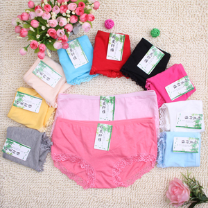 Free shipping wholesale 100% cotton lace bamboo charcoal fiber plus size mid waist women's trigonometric panties underwear 0Dd 0