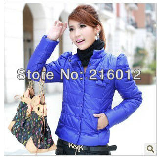 Free Shipping Wholesale 2012  Autumn and Winter New Korean Stand-collar Butterfly Bow Cotton Coat  Short  Women's Outerwear