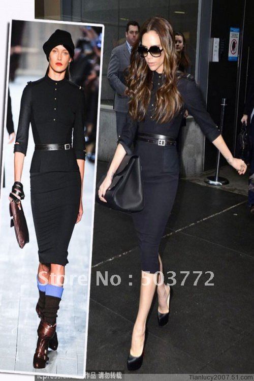 Free Shipping Wholesale 2012 Autumn Victoria Knitted bag one-piece dress OL Elegant Half Sleeve Dress