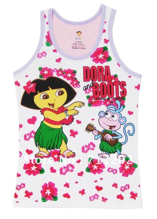 Free Shipping Wholesale  2012 new wild Dora cotton vest dora  girls clothing  Dora Kids baby vest  costume