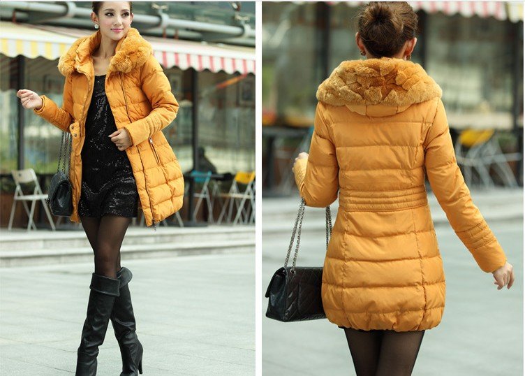 Free shipping Wholesale 2012 new winter temperament costly lady's medium style rabbit hair tie cap down jacket 2195