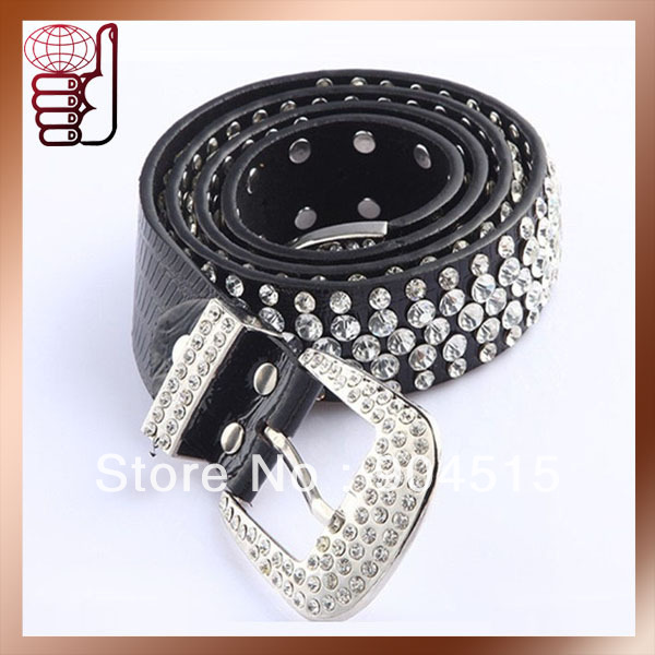 Free Shipping Wholesale 2012 Super Hot Fashion New Arrival Unique Design Genuine Leather Women Belt with Crystal (FMB0128)