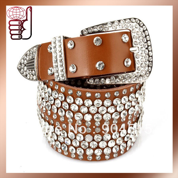 Free Shipping Wholesale 2012 Super Hot Fashion New Arrival Unique Design Genuine Leather Women Belt with Crystal (FMB0129)