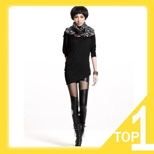 FREE SHIPPING+Wholesale 2012 women Lace+Leather Mitred Sexy Skinny Leggings/Tights Hot Sale Y3522