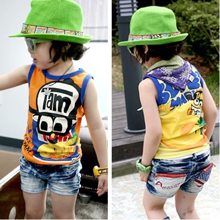 Free shipping! Wholesale 2013 children summer sleeveless vest boy girl