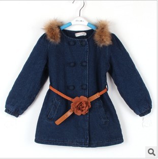 Free Shipping Wholesale 2013 Denim Girls Wadded Jacket Kids Cotton Outwear Autumn and Winter Child Trench Coat 4 pcs/lot