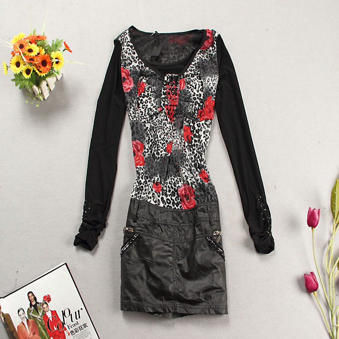 Free shipping! wholesale!2013 hot selling Quality women's faux leather autumn and winter one-piece dress