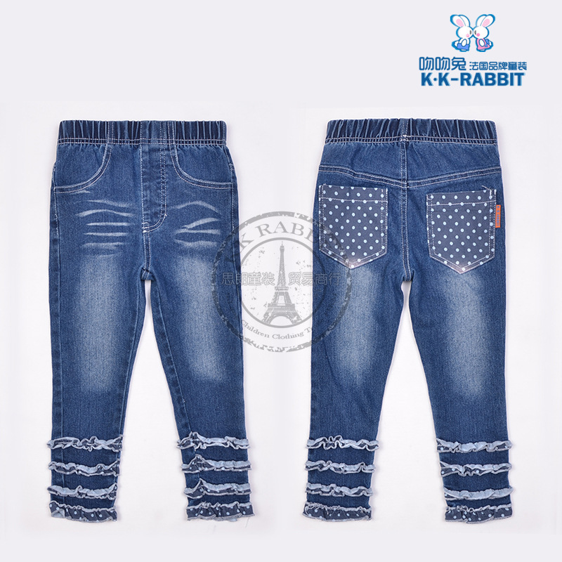Free shipping, wholesale 2013  Lace dot girls feet pants jeans children(5 PCS/lot)
