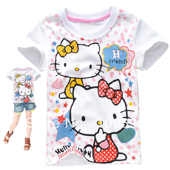 FREE SHIPPING! wholesale! 2013 lastes fashion style WHITE Hello Kitty cartoon kids T-shirt children hoodies 6pcs/lot