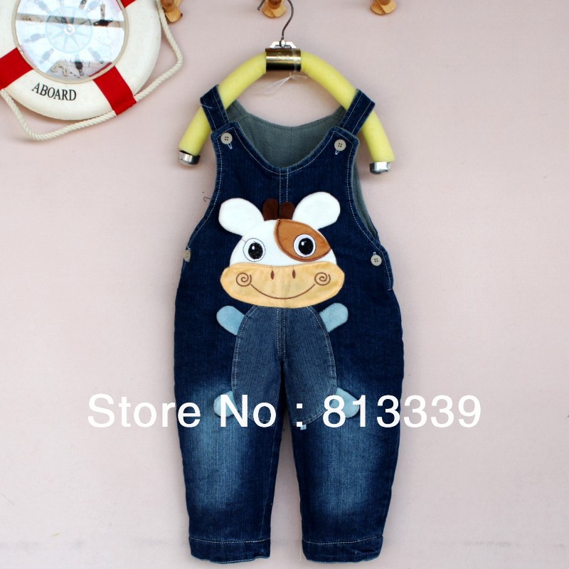 Free shipping wholesale 2013 new Baby Jeans Romper overall with cartoon cattle suspender trousers wear girl boy jumpsuit 6pcs
