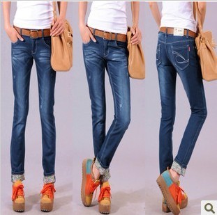 Free shipping wholesale 2013 new fashion korean style roll up hem skinny jean for women slim, soft denim material, size 26 to 30
