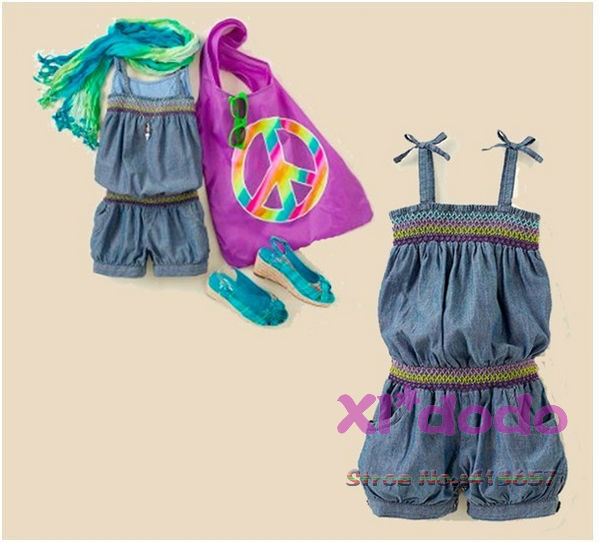 Free shipping!wholesale 2013 new summer children girl's fashion suspender shorts,girl's novelty romper,jean shorts,5 pcs/lot