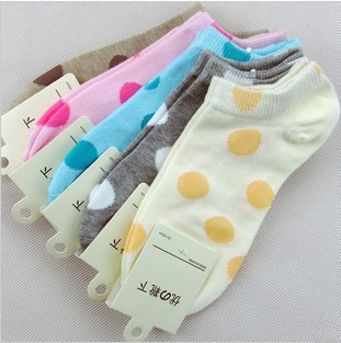 Free Shipping Wholesale 20pairs/lot Candy Color Cotton Dot Pattern Sock Slippers For Women