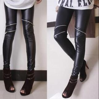 free shipping wholesale 3pcs/lot 2012 autumn legging ankle length trousers irregular leather zipper women's