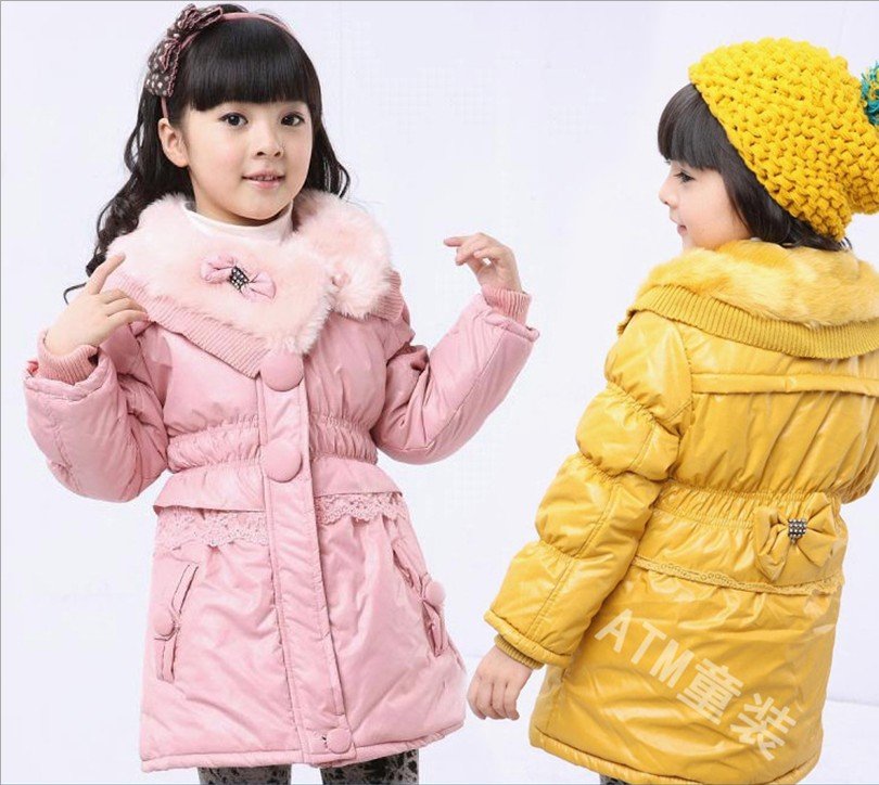 Free shipping,Wholesale 4 PCS girl maomao bowknot bring cotton coat cuhk child quilted jacket children cotton-padded clothes