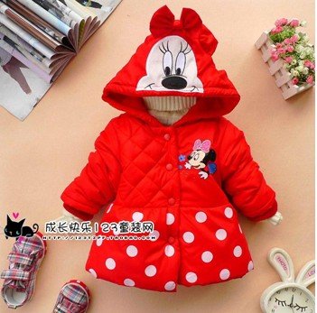 Free shipping, Wholesale 4 pieces! Mickey dot cartoon even cap children cotton-padded clothes/coat/clothing