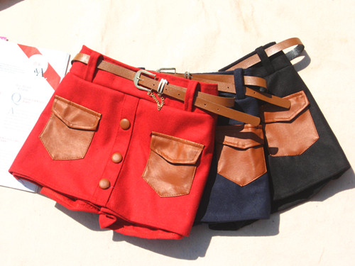 free shipping wholesale 4pcs/lot 2012 loose high waist PU water wash leather shorts casual woolen material suit dress boots