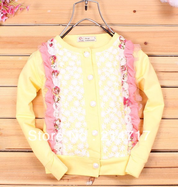 free shipping wholesale 4pcs/lot children girl lace and flower cotton shirt prinicess  kids dress sweet color girls lace shirt
