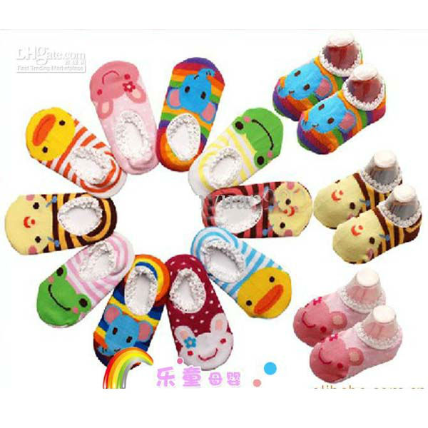 Free Shipping Wholesale 50 pairs Baby Boat Socks Children's Shoes Antiskid Non-slip Bottom Cartoon 2013 Hot Sale Cotton