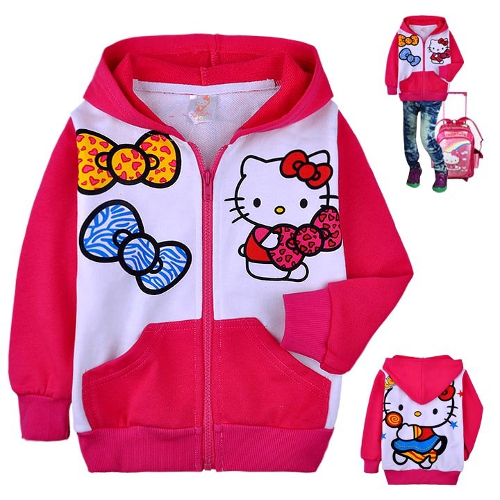 Free shipping, Wholesale 6pcs girl cute cartoon coat kids hooded jackets long sleeve outerwear soft cotton coat Hello kitty wear