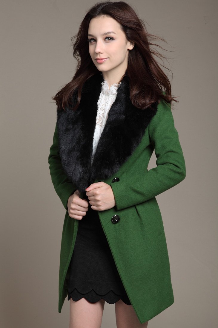 Free shipping wholesale and retail 2012 new autumn and winter rabbit fur collar Slim woolen coat long section