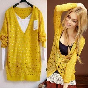 Free shipping wholesale and retail new Korean Women Wholesale V-neck hole sweater Slim hollow sweater 5 color