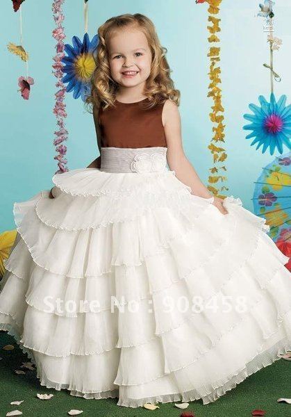 Free Shipping Wholesale Ball Gown Floor-length Satin and Organza Flowergirl Dress with Ribbons