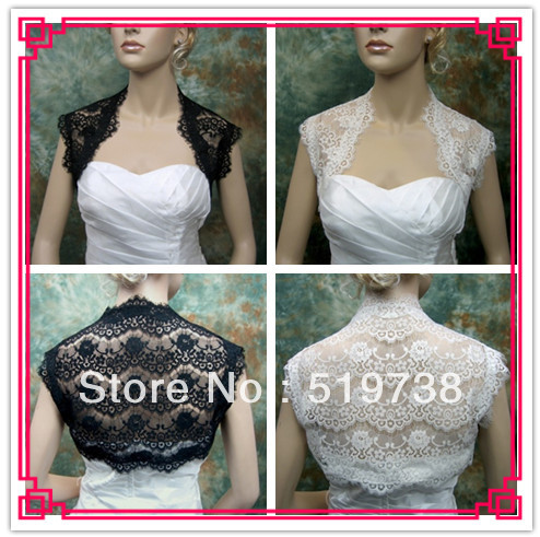 Free Shipping Wholesale Black and White Lace Short Discount Wedding Bridal Jackets