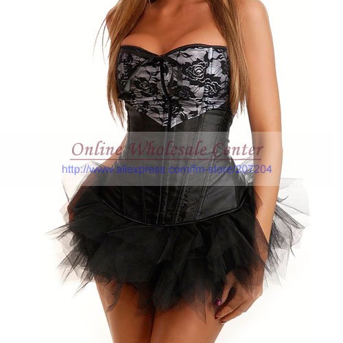 Free shipping Wholesale Black Lace up corsets + tutu Skirt Sexy Lingerie Costume Corset Bustier skirt  ladies' camisole Lingerie