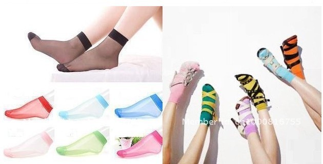 Free  shipping  wholesale   Candy color crystal ultra-thin socks  200 pces