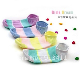 Free shipping! Wholesale candy color summer cotton striped socks women sock slippers